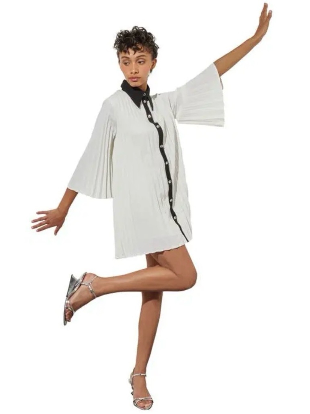 Ming Wang Accordion Pleated Mini Shirtdress or Tunic